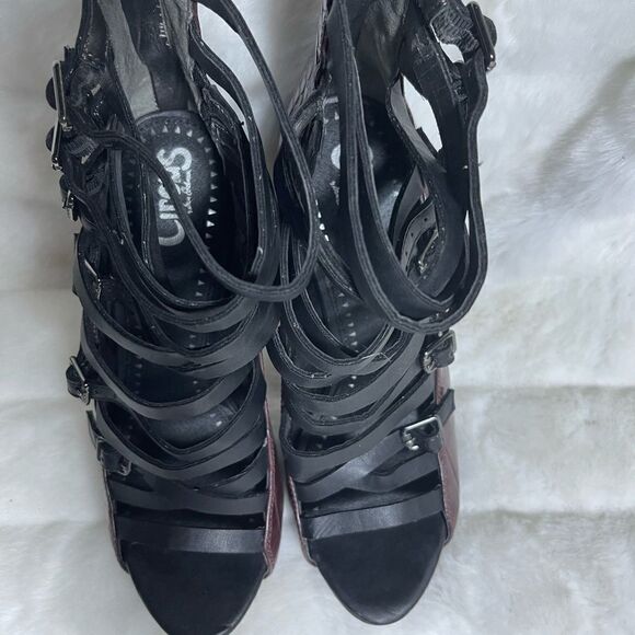Circus By Sam Edelman Lennox burgundy crocs prints & black gladiator heels SZ8.5 - Picture 11 of 12